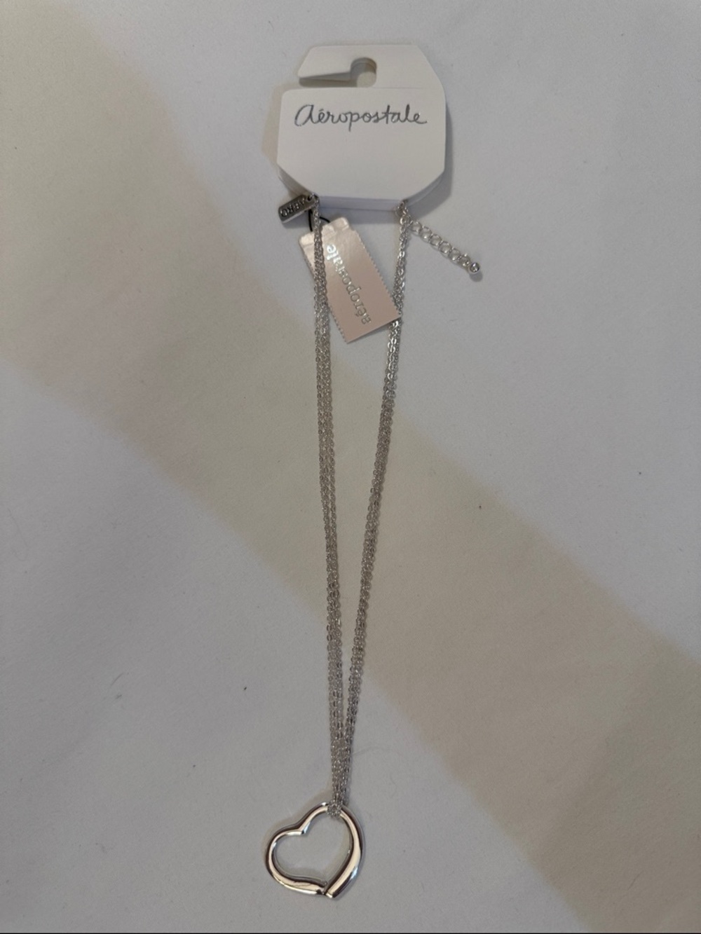 Aeropostale Silver Open Heart Double Chain Necklace